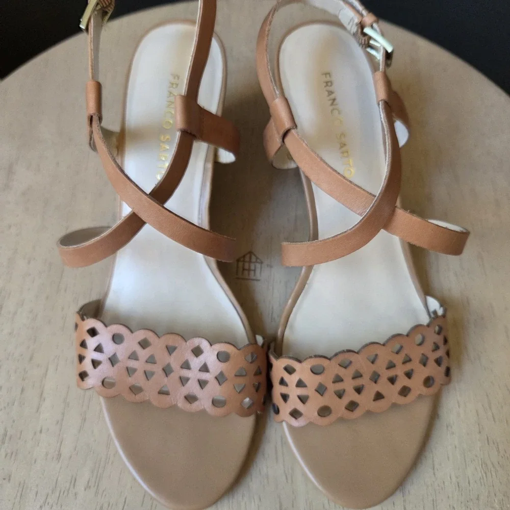 Franco Sarto Women's Trady Sandals 9M Brown Cut Out Wedge Leather Adjustable